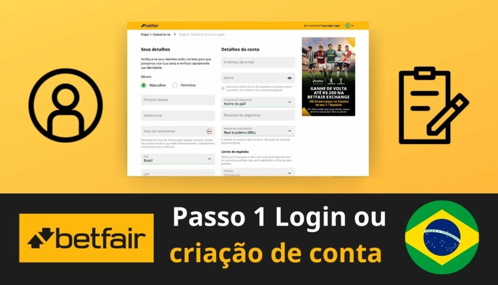 Faça login e registre uma conta na plataforma Betfair Brasil
